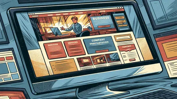 Strona internetowa na monitorze (ilustracja komiksowa)